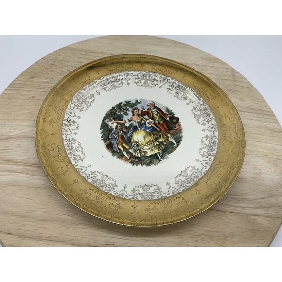 Vintage W.S. George Crest-O-Gold Decorative Plate Courting Couple 22K Gold USA - Picture 5 of 14